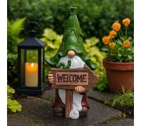 Voltico Welcome Gnome Garden Ornament 31cm Decorative Statue in Dark Green Voltico Dark Green