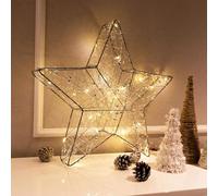 VOLTICO Wireframe Star Decoration with LED Lights, 39cm Christmas Light Up Star Ornament for Wall Door or Tree Topper, Battery Operated Warm White Light Xmas Decor for Home Party Holiday