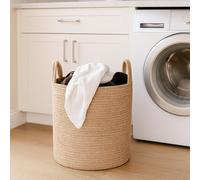 VOLTICO Woven Cotton Rope Storage Basket with Handle 30cm Collapsible Laundry Basket Toy Storage Bin Clothes Organiser for Nursery Bedroom Living Room