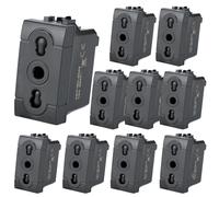 VOLTIX Pack of 10 Double Pole Socket 2P+T 10/16A Wall Sockets, Compatible with Bticino Living Light and Living International, Black (10)