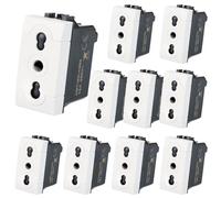 VOLTIX Pack of 10 Two-Pass Sockets 2P+T 10/16A Wall Sockets, Compatible with Bticino Living Light and Living International, White (10)