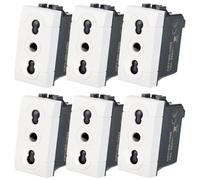 VOLTIX Pack of 6 Double Pole Socket 2P+T 10/16A Wall Sockets, Compatible with Bticino Living Light and Living International, White (6)