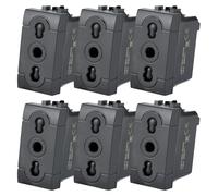 VOLTIX Pack of 6 Double Pole Socket 2P+T 10/16A Wall Sockets, Compatible with Bticino Living Light and Living International, Black (6)