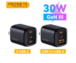 Voltme-Revo 30W fast charging charger, 30W, USB A + USB C , PD 3.0, QC 4.0 +, PPS, AFC, FCP, SCP, MTK, for iPhone 15, 14 Pro Max