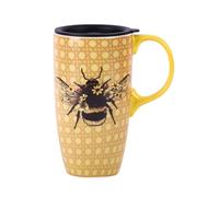 Voltogar Ceramic Coffee Mug Travel Cup Gift with Lid for Home & Office, 17oz Porcelain Tall Tea Cup with Handle Bee Mug, 6.5" H