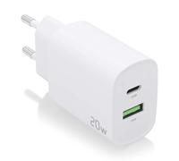 VoltShine Charger 20W, 1xUSB-C PD3.0, 1xUSB-A QC3.0, White, Ideal for fast charging of mobile devices and tablets.