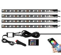 Voltvera Car LED Strip Light, 4PCs 22cm RGB Atmosphere Light App Control 48 LEDs Multicolor Interior Lighting with Audio Synchronization Waterproof, 12V Under Dash and Charger Car Accessories