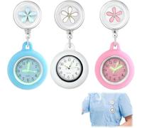 Voltvera Retractable Nurse Watch, 3Pcs Luminous Clip-on Nurse Watches Brooch, Portable Telescopic Digital Watch with Silicone Cover and Beautiful Flower Pattern for Nurses Doctors Kids and Paramedics