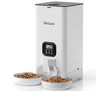 Voluas Automatic Cat Feeders for Two Cats, Double Pet Feeder with 2 Stainless Steel Bowls,6L Timed Cat Feeder with Memory Function, Pet Food Dish