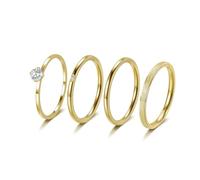 VOLUKA 4 Pcs Stainless Steel Rings for Women Set Knuckle Rings Simple Smooth Finger Stackable Rings Set Plain Band Rings for Women Men, Stainless Steel, Cubic Zirconia