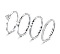 VOLUKA 4 Pcs Stainless Steel Rings for Women Set Knuckle Rings Simple Smooth Finger Stackable Rings Set Plain Band Rings for Women Men, 8 UK, Stainless Steel, Cubic Zirconia
