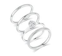 VOLUKA 4 Pcs Stainless Steel Rings for Women Set Knuckle Rings Simple Smooth Finger Stackable Rings Set Plain Band Rings for Women Men, Stainless Steel, Cubic Zirconia