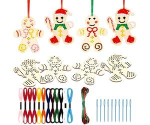 Volumoon 10-Piece Christmas Wooden Cross Stitch Kit, Tree Ornaments, Arts & Crafts, Gingerbreadman