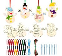 volumoon 10 Pieces Christmas Wooden Cross Stitch Kits, Christmas Tree Ornaments Hanging Decorations Wooden Christmas Decorations, Christmas Arts and Crafts for Beginners DIY Project (Snowman)
