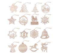 Volumoon 16 Pcs Christmas Decorations - Wooden Ornaments, Snowflakes, Snowman, Bell, Deer with Cords and Beads for DIY Crafts, Party Decor