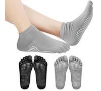 volumoon 2 Pairs of Yoga Socks Non-Slip for Men and Women, Black Grey Non-Slip Socks Stopper Socks with Toes, Cotton Non-Slip Sports Socks, Non-Slip Socks for Pilates, Gymnastics, Barre, EU 37-42