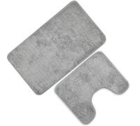 volumoon 2 Piece Non Slip Bathroom Rugs Set,Absorbent Bathroom Contour Rug,Washable Microfiber Bathroom Mat,non Slip Absorbent Shaggy Bathroom Mat Set, Bath Rug and U Shape WC Toilet Rug, Grey