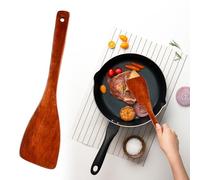 volumoon 2 Pieces Wooden Spatula, 33cm Wooden Cooking Spatula, Brown Wooden Kitchen Spatula Set, Non Stick Hard Wood Spatula, Long Handle Wood Corner Spatula, Wooden Kitchen Utensils for Pans, Woks