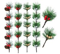 volumoon 20Pcs Artificial Pine Picks with Berries,Christmas Pine Needles,Faux Pine Needles with Red Berries Pine Cones,Christmas Artificial Pine Cones Bouquets,for Christmas Wreaths Flower Gift Decor