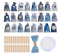 Volumoon 24 Christmas Countdown Calendar Bag, Advent Calendar Gift Bag for Filling, Christmas Advent Calendar Bags, Countdown Hanging bag with Clips&Rope, for Kids Xmas Party Favors Snacks Sweets (B)