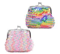 Volumoon 2PCS Sequin Coin Purses, Mini Purse for Little Girls, Colorful Kiss Lock Wallet, Small Double Clasp Closure for Women's Cash, Coins, Keys