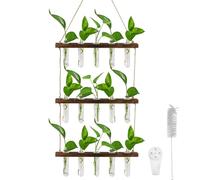 volumoon 3 Tiered Wall Hanging Test Tube Vase, 15 Tubes, Plant Terrarium with Wooden Stand, Glass Planter Propagation Station for Hydroponic Plants Flowers, Home Garden Indoor Decor