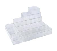 Volumoon 4-Size Versatile Drawer Organizer Trays - Clear Cosmetics Container Tray for Bathroom, Vanity, Make-up, Kitchen, Bedroom