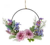 Volumoon 40 cm Artificial Flowers Gerbera, Wall Wreath Metal Decoration, Metal Ring Flower Wreath, Flower Wreath Decoration, Flower Window Decoration for Hanging, Decorative Rings for Hanging, Wedding