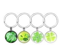 volumoon 4PCS Four Leaf Clover Keychain, Key Fob, Clovers Metal Lucky Chain, Good Luck Keyring for Birthday Gift Decoration, Green