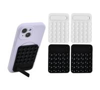 volumoon 4Pcs Phone Holder Suction Cup Holder, 2-in-1 Silicone Self Adhesive Holder with 25 Mini Suction Cups for Smooth Surfaces such as Mirrors, Glasses, Video, Selfie, Kitchen, Shower (White+Black)