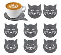 Volumoon 8PCS Felt Cat Coasters, Absorbent Drink Coasters, Cute Animal Designs, Machine Washable