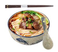 volumoon Ceramic Ramen Bowl Set, Noodle Bowl Ceramic, Ceramic Japanese Ramen Bowl Set, Vintage Ceramic Bowl with Spoons Chopsticks, Japanese Noodles Bowl, Salad Bowls for Pasta, Soup, Cereal Food