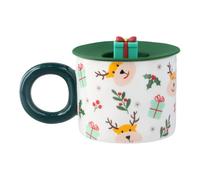volumoon Christmas Mugs, 400ml Tea Milk Ceramic Cup with Lid and Handle,Ceramic Tea Cups, Santa Mug Ceramic Tea,Christmas Tree Ceramic Drink Cup, for Women Men for Birthday Christmas (Christmas Box)