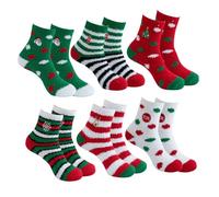 volumoon Christmas Socks, 6 Pairs Winter Ladies Non Slip Soft Cozy Fluffy Socks, Colorful Winter Snowflake Socks Warm for Women, Cartoon Pattern Fleece Bed Socks Cute for Girls, Kids, Ladies