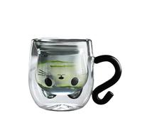 volumoon Cute Cat Mug, Milk Cup Double Wall, Insulated Glass Espresso Cups, Cappuccino Latte Glass Milk Tea Cup, Clear Mugs with Handles for Women Cat Lovers Home Office Birthday Gift 300ML (Black)