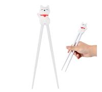 Volumoon Lucky Cat Chopsticks - Reusable Non-Slip Chopsticks for Kids Training and Ramen Asian Tableware (White)