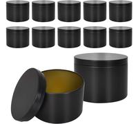 volumoon Pack of 12 Candle Tins, 8 oz Empty Metal Candle Tins, Candle Jars, Reusable Screw Lids Metal Tins, Black Candle Tins for Candle Making