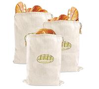 volumoon Pack of 3 Bread Bags, Natural Linen Bread Bags, Homemade Bread with Drawstring, Portable Bread Bags for Homemade Baked Bread, Keep Fresh, Baked Goodies 40 x 30 cm