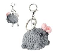 volumoon Sad Hamster Keychain, Cute Crochet Sad Hamster Keychain, Sad Hamster Knitting Doll with Bow, Kawaii Bag Charms, Keyrings, Perfect for Keyrings, Bags, Decoration and Novelty Gift
