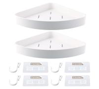 volumoon Shower Caddy Corner, 2 Pack Corner Shower Caddy Shelf with 4 Movable Hooks, Adhesive Shower Storage Rack, Wall Mounted Storage Organiser for Bathroom and Kitchen