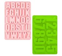 volumoon Silicone Moulds Set, 2 Pieces, Large Reusable Chocolate Mould, Silicone Mould Letters and Numbers Moulds, Letter Cake Baking Mould for Ice Chunks, Fondant, Cake Decoration (Pink, Green)