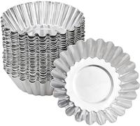volumoon Tartelette Moulds, Aluminium Muffin Mould, Reusable Non-Stick Muffin Mould, Baking Moulds, Cake Moulds, Mini Cake Moulds, Pack of 30, Silver