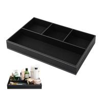 volumoon Valet Tray Organiser Nightstand Organizer for Men PU Leather Storage Box with Velvet Lined Decent Valet Tray Storage Box Holder for Jewelry Keys Phone Wallet Watch Sunglasses, Black