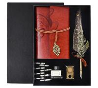 volumoon Vintage Goose Feather Set with Calligraphy Pen, 8 Replacement Nibs, Pen Base, Notebook and Ink, Antique for Writing, Painting and Gift