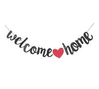 Volumoon Welcome Home Banner, Welcome Home Decorations Banners Flag, Glitter Bunting Backdrop for Welcome Home Decoration, Black Welcome Home Garland for Homecoming Family Party Supplies