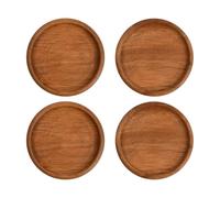 volumoon Wood Coasters Set of 4, 8.6cm Acacia Wood Coasters, Wooden Candle Plates, Drink Coasters Set, Round Brown Coasters, Cup Coasters for Tabletop Protection for Bar Kitchen Home Apartment Baptism