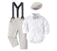 Volunboy Baby Boys Gentleman Suit, Toddler Formal Bow Tie Shirts + Suspenders Pants 4PCS Outfit(9-12 Months,Tag size 73,Sail Boat)