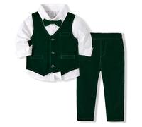 Volunboy Baby Boys Gentleman Suit, Toddler Formal Waistcoat Outfit Wedding Shirts + Vest +Bow Tie 4 PCS Set(Velvet Green,2-3 Years,Tag Size 100)