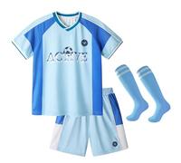 Volunboy Boys 3pcs Football Jersey Kit, Quick-Dry Active Sports Set for Fan Gift, Match & Training, 3-8Y (Tag Size 130,5-6 Years,Blue)