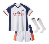 Volunboy Boys 3pcs Football Jersey Kit, Quick-Dry Active Sports Set for Fan Gift, Match & Training, 3-8Y (Tag Size 140,7-8 Years,White)